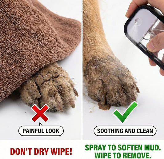 Dog Paw Cleaner Kit with Spray Bottle and Chenille Mitt | Portable paw wash set, microfiber mitt, waterproof storage bag for hiking and car trips