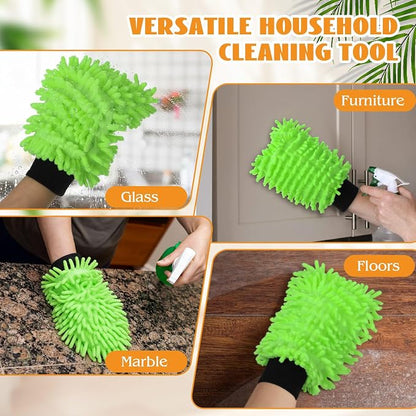 50 Pcs Car Wash Mitt Microfiber Chenille Absorbent Detailing Washing Gloves Double Sided Cleaning Supplies for Car Washing and Detailing 9.6" x 7.1", Green