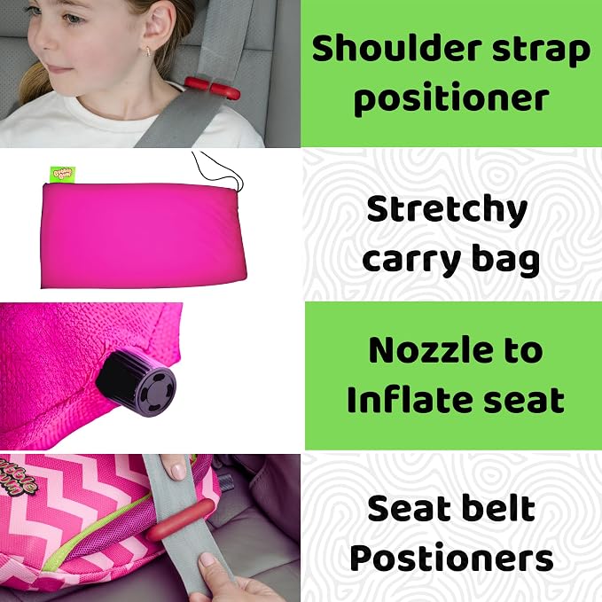 bubblebum Inflatable Backless Booster Car Seat, Portable Travel Booster Seat, Booster Seats for Cars 40-100 lbs, Kids & Child 4-10 years old - Pink | Inflatable Seats for Cars, Kids 40-100 lbs, Ages 4-11, Fits 3 Across, Rideshare & Carpool, FMVSS 213 C...