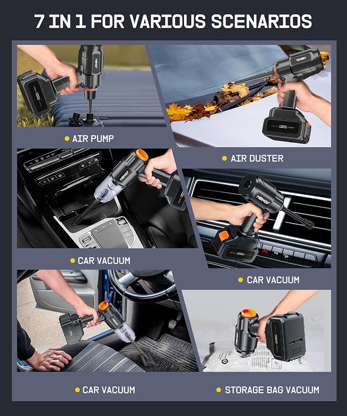 Car Vacuum Portable Cordless, High Power Suction & Blower, Handheld Vacuum Cleaner for Car, Home, Desktop, Keyboard,Birthday Gifts for Men Dad Husband(Ebony Black)