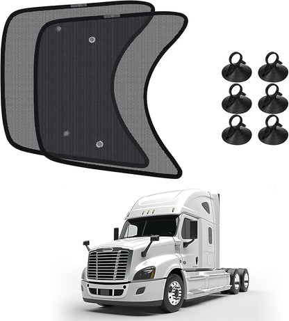 KUST Semi-Truck Side Window Sun Shade - Fits Freightliner Cascadia (All Years) - UV Block & Heat Reduction - with Suction Cup -Mesh Side Window Shades for Long-Haul Drivers