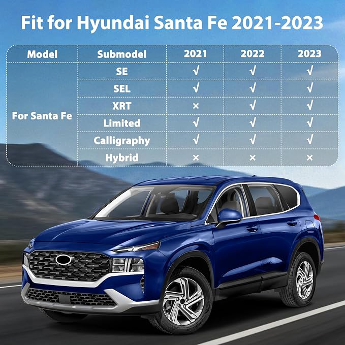 Floor Mats & Cargo Liner for 2021 2022 2023 Hyundai Santa Fe (Not for Hybrid), All Weather TPE Floor Liners Custom Fit Santa Fe Heavy Duty Car Mats 1st & 2nd Row & Trunk Mat Accessories Black