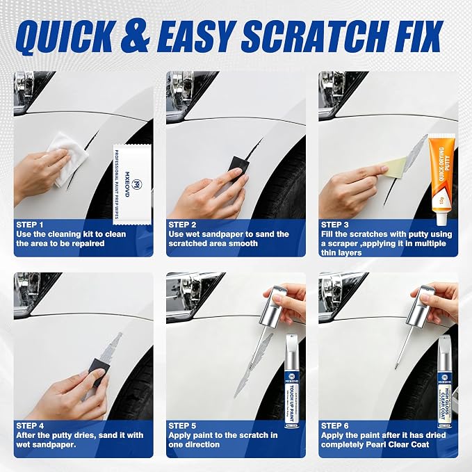Still Night Pearl NH-850P Touch Up Paint Compatible with Honda, All in One Car Scratch Repair Kit with Primer Putty & Clear Coat, Complete Sanding Tools Set for Scratches Chips Nicks