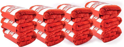 Maxshine 12 Pack Big Red Microfiber Towel (1000GSM) - Large Plush, Rinse-Free Drying Towels, Double-Sided Detailing for Cars (20”x28” / 51x71cm), Professional Auto Detailing Towels