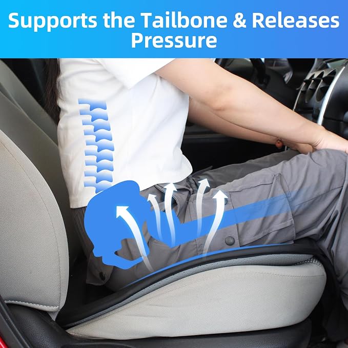 KAYI Car Seat Cushion, Comfort Memory Foam Car Cushions for Driving, Breathable Leather Surface with Anti Slip Rubber Bottom, Seat Cushion for Car and Office Chair (1, Knit Style Black)