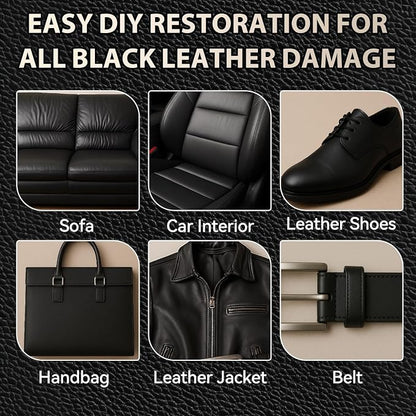Black Leather Repair Kit for Furniture, Leather Couch Repair Kit for Car Interiors, Seats, Steering Wheel, Sofa, Shoes, Restore Leather Scratch, Tears & Burn Hole with Easy Instructions
