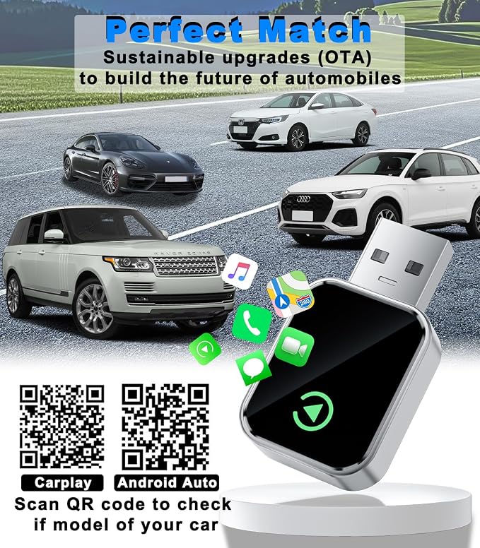 Wireless CarPlay Adapter for iPhone (2025 Upgrade) Converts Wired to Wireless Car Play Adapter, Mini Size Plug and Play, Compatible with iOS 10+ & OTA Updates - Black
