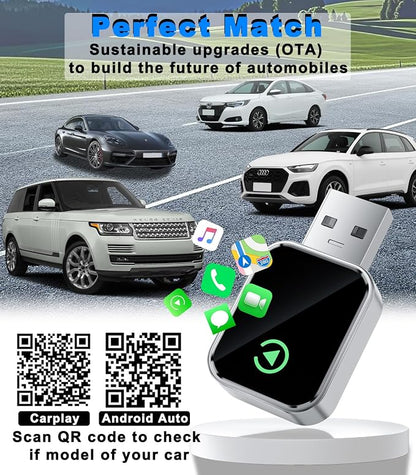 Wireless CarPlay Adapter for iPhone (2025 Upgrade) Converts Wired to Wireless Car Play Adapter, Mini Size Plug and Play, Compatible with iOS 10+ & OTA Updates - Black