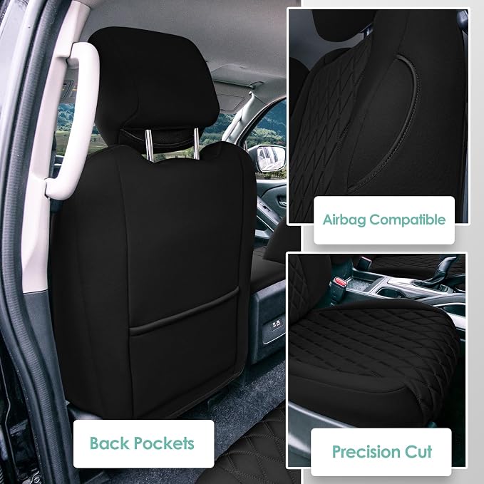 FH Group Custom Fit Car Seat Covers Specifically Made for 2022-2026 Nissan Frontier, Front Set Black Ultraflex Neoprene Waterproof Automotive Seat Covers for Pickup Truck, Nissan Accessories