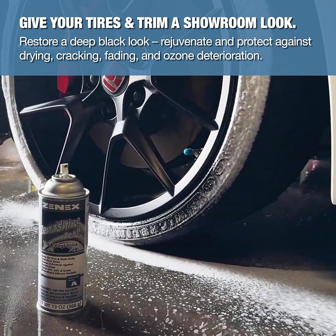 Zenex ZenaShine Foam - Professional Car Detail Spray & Shine |Great For Vinyl, Tires, Trim, & Bumpers | High-Gloss Shine & Protector | Interior & Exterior Protectant | Unscented | 13 oz (2 Pack)
