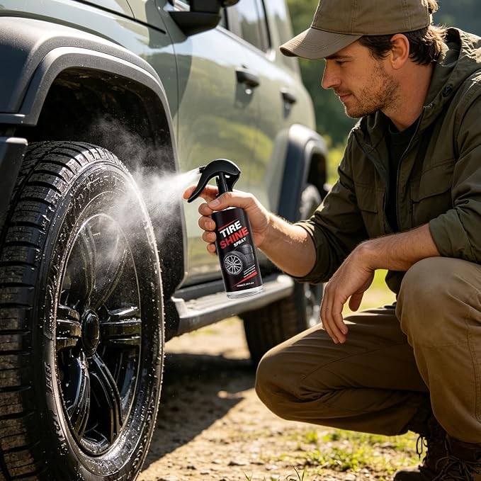 Tire Shine Spray - Wheel Gloss Renewal Mist, 1.57x1.57x4.72 Inches Tire Dressing Spray with Deep Wet Finish Coating, UV Ray Blocker, Rubber Restorer for Automotive Truck SUV RV Motorcycle