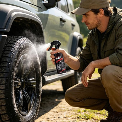 Tire Shine Spray - Wheel Gloss Renewal Mist, 1.57x1.57x4.72 Inches Tire Dressing Spray with Deep Wet Finish Coating, UV Ray Blocker, Rubber Restorer for Automotive Truck SUV RV Motorcycle