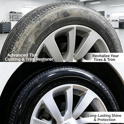 Premium Tire Coating & Trim Restorer, Restores Deep Black Shine with Ceramic Coating, UV Protection for Rubber Plastic Bumpers, Long-Lasting Car Detailing Kit (50ml 2PC)