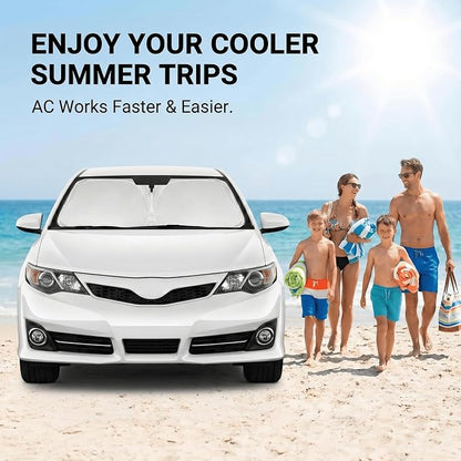 Windshield Sun Shade for Toyota Camry 2012-2017 Double Layer 240T Front Window Shade Custom Fit Camry Sun Visor Foldable Shade Blocks UV Rays Summer Must Have Car Accessories