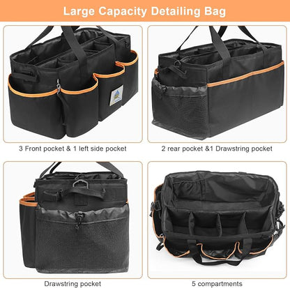 WDG Detailing Bag Cleaning Caddy Organizer with Handle & Polisher Tote Bag Wearable Cleaning Caddy Car Care Storage/Carry Tote for Car Care Supplies Organizer -Small