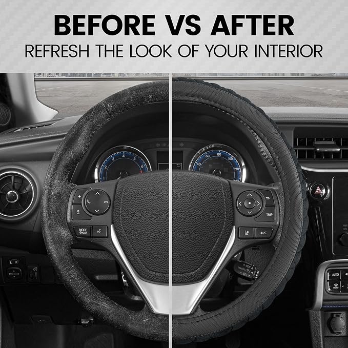 BDK GripTech Plush Fuzzy Steering Wheel Cover for Car Truck Van SUV, Standard 15 inch Size, Soft Black Fluffy Exterior, Comfortable Ergonomic Car Steering Wheel Cover
