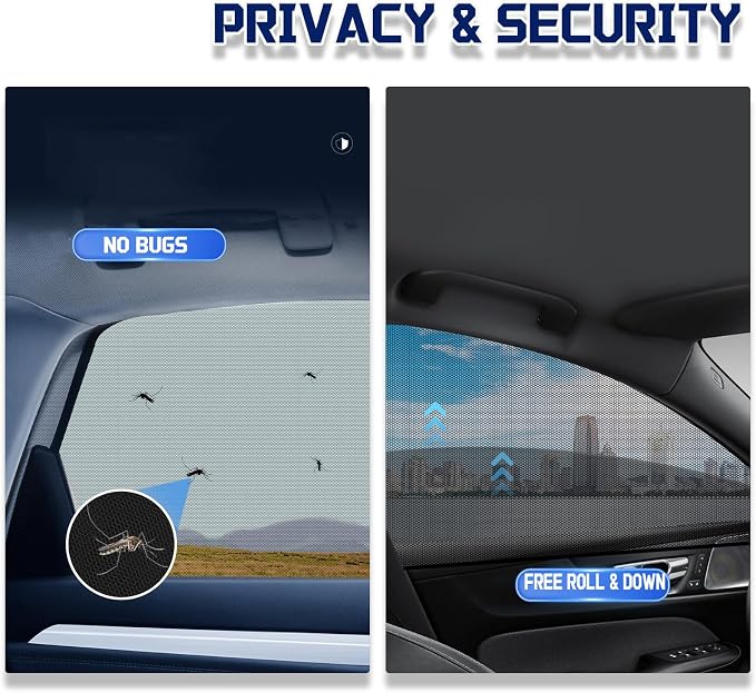 Car Front Window Shades, OUTTDID 2 Pack Side Window Sun Shades,Stretchy Mosquito Net Cover Fit Cars SUVs - Up to 31.5”x49.6”