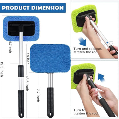 Frienda 3 Set Windshield Cleaner Tool Inside Car Window Cleaner Tool with 3 Extendable Handle 9 Reusable Microfiber Pads and 3 Spray Bottles for Auto Home Interior Exterior Glass Cleaning (Multicolor)
