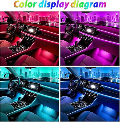 6 in 1 Car Led Strip Lights with App Control, RGB Colors Interior Car Lights, Ambient Led Lighting Kit, 4 Light Flashing Modes, USB Neon Accessories for Doors, Center Console