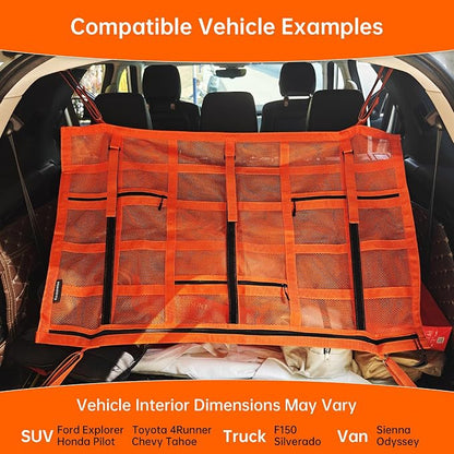 Extra Large Car Ceiling Cargo Net 39.3" x 23.6" for SUV,Truck & Van,Double Layer Roof Storage Organizer with Adhesive Straps,Overhead Mesh Holder for 4 Handle Vehicles,Camping Travel,Orange