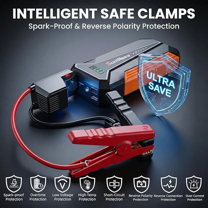 Jump Starter Power Bank 8000mAh (Up to 6.5L Petrol/5.0L Diesel),12V Battery Booster for Cars, Trucks, SUVs & Motorcycles,Compact Design with LED Light & PD 18W USB -Orange