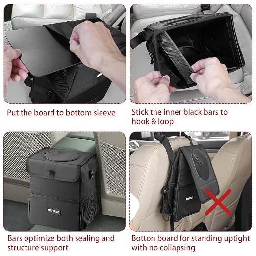 Ryhpez Car Trash Can with Lid - Leakproof Garbage Bin Car Organizer Bag, Foldable Vehicle Trash Bin with Structure Support, Automotive Truck Accessories for Women & Men (2 Gallon/7.5L)
