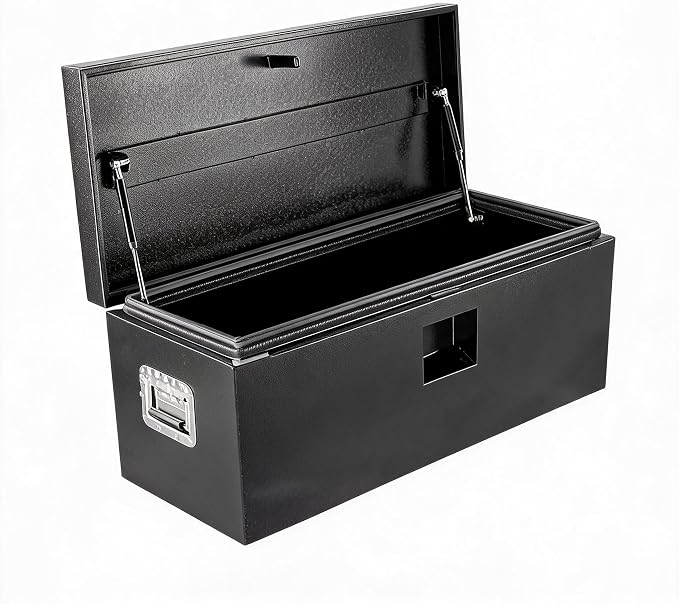 IDEALHOUSE Truck Bed Tool Box and Trailer Tongue Box - 30" Black Steel Storage Chest for Pickup Trucks, RVs, Trailers, Vans, 24"x 15"x 15"