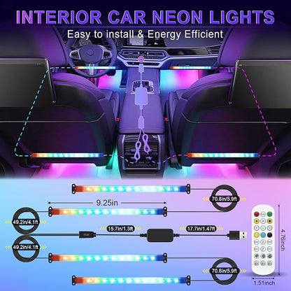 LivTee Smart Car Interior Lights, RGB LED Accent Lights with App Control, DIY Mode, Music Mode, 2-Line Design, Car Accessories for Women