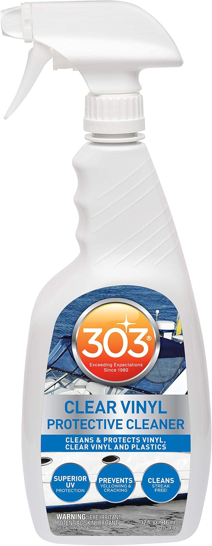 Cleans and protects clear marine vinyl while helping prevent yellowing, hazing, and cracking.