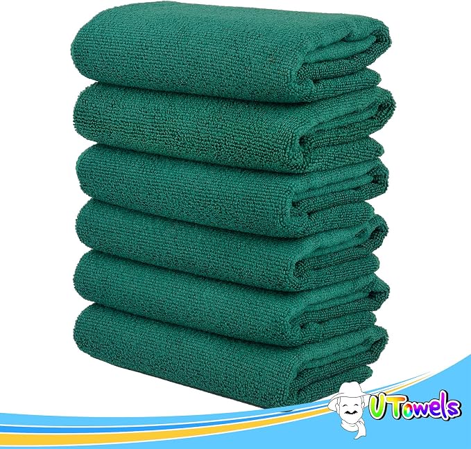 Cleaning Washcloth Towels - Large 27" x 16" Microfiber Rags - Highly Absorbent, Lint Free Streak Free for House, Kitchen, Car, Window Detailing Reusable Shop Towels (6-Pack, Forest Green)