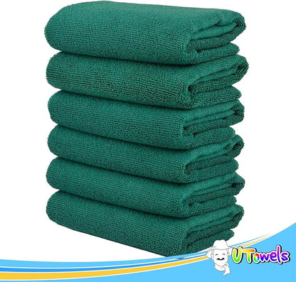 Cleaning Washcloth Towels - Large 27" x 16" Microfiber Rags - Highly Absorbent, Lint Free Streak Free for House, Kitchen, Car, Window Detailing Reusable Shop Towels (6-Pack, Forest Green)