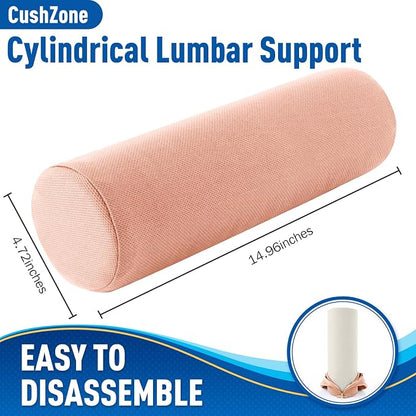 Lumbar Roll Support Pillow for Office Chair, Car, Gaming Chair, Memory Foam Back Cushion with Washable Cover for Relieving Back Pain & Improving Posture, Large,Pink