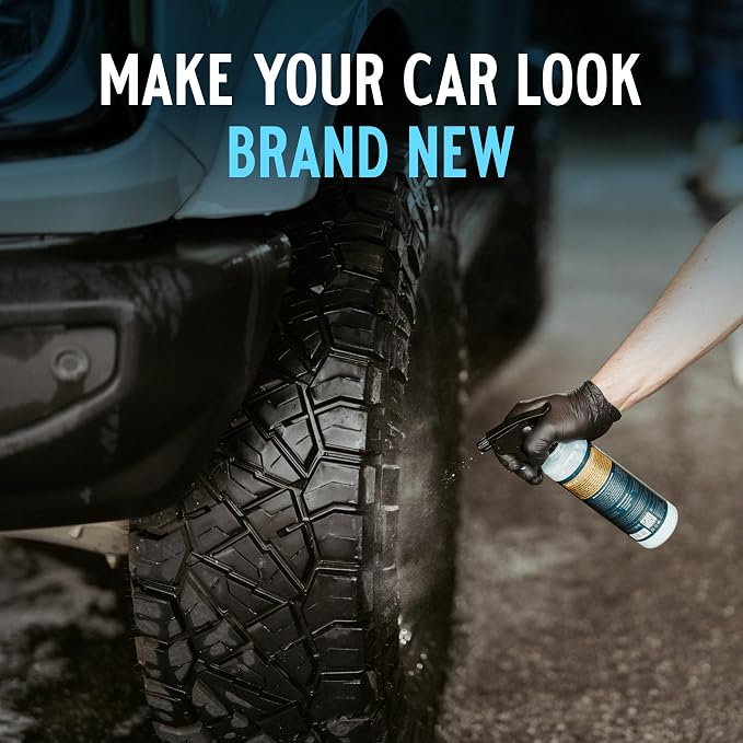 SOCAR Blue Suede Tire Shine Spray & Protectant. New-Tire Smooth Shine. for Rubber, Vinyl, Plastic, Leather, 16 fl oz. UV Protection, No Sling, for Cars, Motorcycles, RVs.