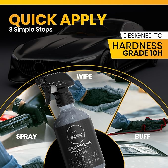 Magic Shield Graphene Ceramic Spray Coating - LAST SO LONG! Quick & Easy for Cars, Motorcycles, Boats & More - Professional-Grade Sealant for Maximum Gloss & Shine - Waterless Wash & Wax - 9oz Bottle