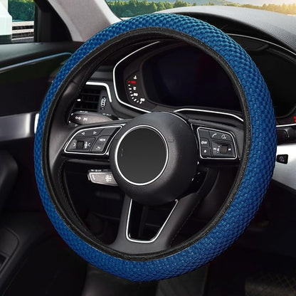 KAFEEK Elastic Stretch Steering Wheel Cover 15 Inch, Breathable Ice Silk Microfiber, Non-Slip Grip, Warm in Winter and Cool in Summer, Odorless, Car Accessories Fit Cars, SUVs, Light Blue