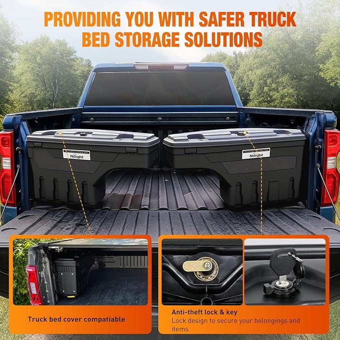 Nilight Truck Bed Tool Box Driver Side & Passenger Side Truck Tool Box Fit for Ford F-150 1999-2014 ABS Swing Case Truck Bed Storage Box with Lockable Lid Waterproof Wheel Well Toolbox Black