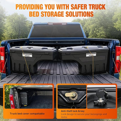 Nilight Truck Bed Tool Box Driver Side & Passenger Side Truck Toolbox Fit for Chevrolet Silverado GMC Sierra 1500 2500 3500 2007-2018 Swing Case Truck Bed Storage Box w Lockable Lid Wheel Well Toolbox