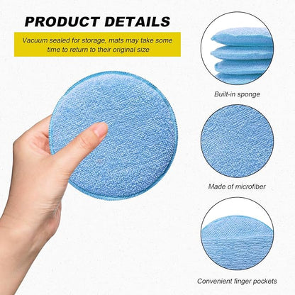 8PCS Microfiber Wax Applicator Pads, 5 Inch Round Car Wash Sponge Cleaning Tools with Finger Pocket, Scratch-Free Ultra-Soft Foam Bulk for Fine Polishing Detailing Waxing (Light Blue)