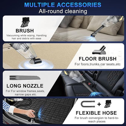 Rechargeable Cordless Handheld Vacuum Cleaner, Lightweight Portable Mini Hand Vac with 16000Pa Suction & LED Light for Car Interior,Home,Pet Hair, Hard-to-Reach Corners Cleaning