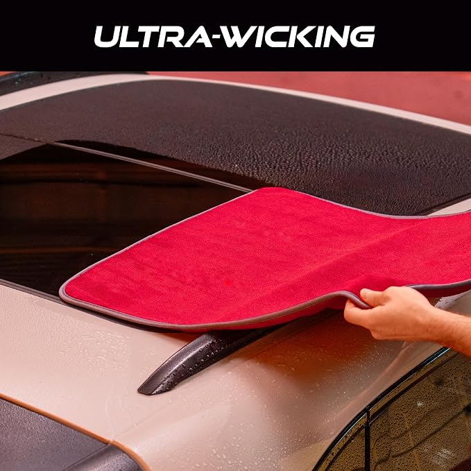 VIKING Microfiber Towel, Premium Car Drying Towel, Twisted Loop, Soft and Super Absorbent, Thick 1000gsm for Car Detailing Kit, Red, 24 Inch x 24 Inch, 1 Pack