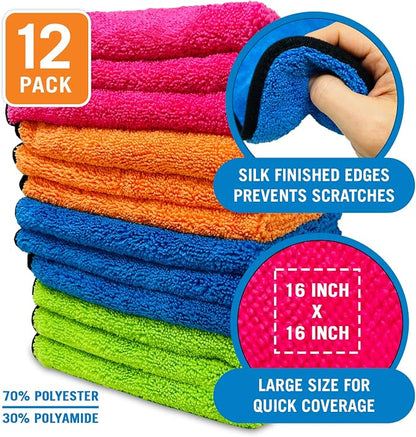 Better Boat 12 Pack Microfiber Cloth Kit, Lint-Free Cleaning Towels for Cars, Boats, and Home, Thick Large Microfiber Cleaning Cloths, Bulk Set