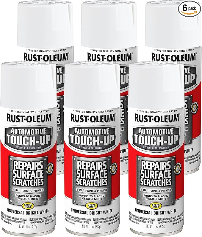 Rust-Oleum 292325-6PK Automotive Universal Touch-Up Spray Paint, 11 oz, Universal Bright White, 6 Pack