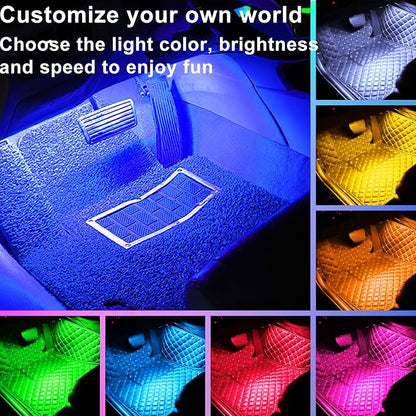 Car LED Strip Light Interior, Sound Active 4 Lines 48 LEDs Multicolor Music Sync Interior Car Lights Under Dash Waterproof led Lights for car, Wireless Remote Control, with Car Charger,DC 12V