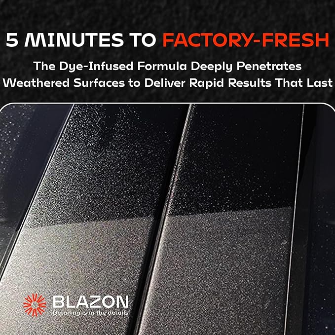 BLAZON Black Trim Restorer – Dye-Infused Plastic Restorer for Faded Exterior Trim, Deep Black Finish, Scratch Correction, Long-Lasting Durability & UV Protection - 4 oz Kit