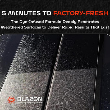 BLAZON Black Trim Restorer – Dye-Infused Plastic Restorer for Faded Exterior Trim, Deep Black Finish, Scratch Correction, Long-Lasting Durability & UV Protection - 4 oz