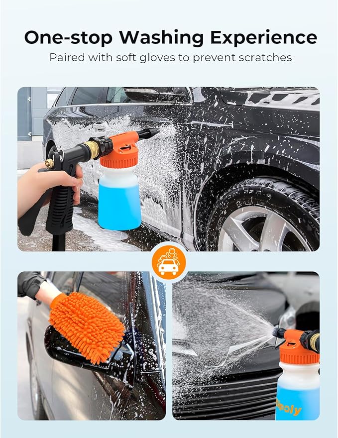ARTIPOLY Car Wash Foam Gun + Microfiber Wash Mitt - Car Foam Sprayer - Foam Cannon for Hose - Spray Gun Cleaner - Snow Blaster for Cars, Boats, RVs, Foam Cannon Connects to Any Garden Hose