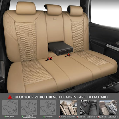 CAR PASS 3D Foam Mesh Leather Car Seat Covers Full Set, Tan Breathable Mesh Faux Leather Seat Covers for Car, Universal Fit for SUV Truck Sedan Automotive, Armrest Airbag Compatible, All Beige