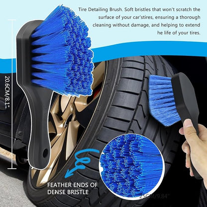 Car Wheel Brush Set, 5 Pack Soft Microfiber & Scratch-Free Deep Wheel Tire Scrubbing Tool with Detailing Brush for Car Vehicle Motorcycle Tire Rim Fenders Engine Exhaust Tips Car Wash Kit