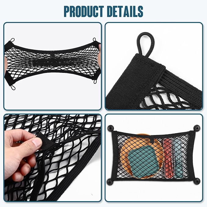 TOBWOLF 2PCS 25x45cm/9.8x17.7in Cargo Storage Net with Mounting Screws, Elastic Storage Mesh Pocket Netting, Built-in Hooks Automotive Cargo Netting Storage Pouch for Trunk, RV, Boats, Campers