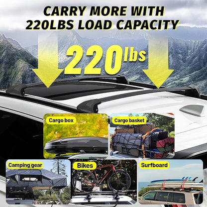 Gdydi 220lbs Car Roof Rack Cross Bars Compatible with 2016-2022 Honda Pilot (for Side Rails), Aluminum Lockable Roof Cross Bars for Kayak Bike Rooftop Cargo Carrier Bag Basket Luggage